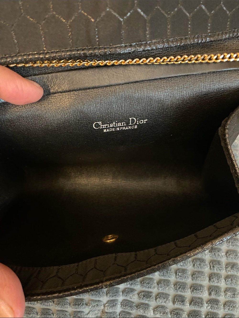 Dior Black Quilted Envelope Crossbody with Gold 'CD' Logo and Chain - Picture 6 of 11